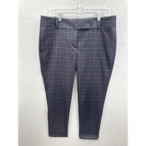 LOFT Women's Marisa Straight Career Casual Navy Brown Plaid Ankle Pants Size 8